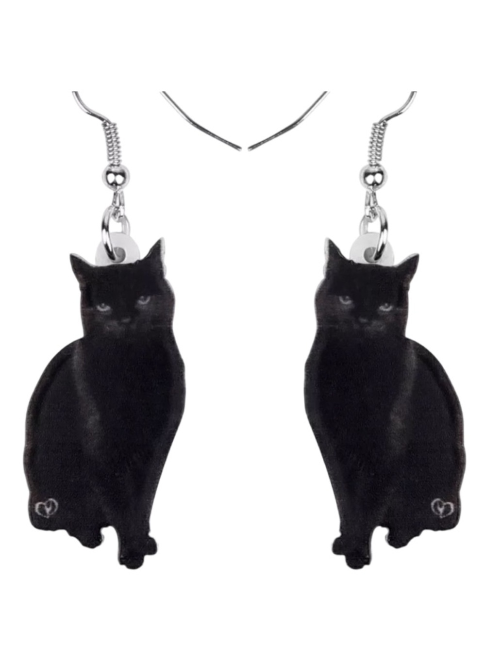 Black Cat Acrylic Dangle Earrings Halloween Goth Kitty French Hook Lightweight